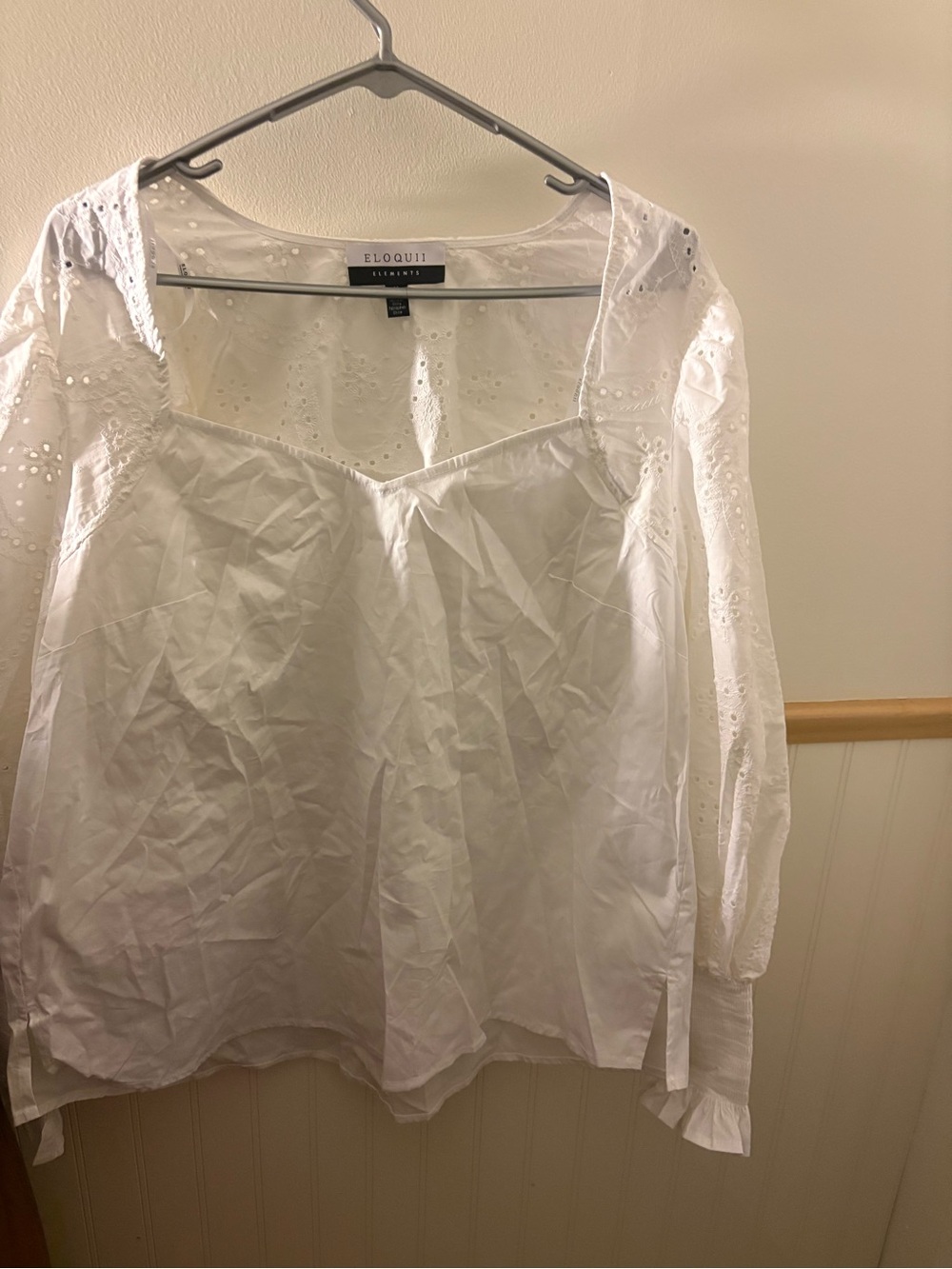 ELOQUII Elements Women’s Size 14 White Eyelet Puff-Sleeve Blouse